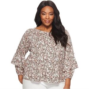 Lauren Ralph Lauren Ruffled Cuff Floral Top Blouse Size 3X